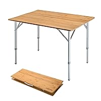 KingCamp Lightweight Stable Folding Camping Table Bamboo Outdoor Folding Tables Adjustable Height Portable Picnic