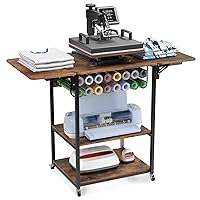 3 Tier Movable Heat Press Table, Foldable Heat Transfer Machine Stand with Vinyl Roll Holder, Heavy Duty Rolling Metal Workbench for DIY Sublimation Transfer Machine and Sublimation Printer