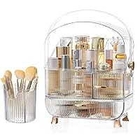 HBlife Large Capacity Makeup Organizer Countertop Portable Waterproof Dustproof Bathroom Organizer and Storage with Lid, Cosmetic Display Case Skincare Organizers with Cosmetic Brush Holder, Clear
