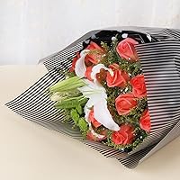BBJ WRAPS Striped Flower Packaging Paper Waterproof Flower Wrapping Paper Floral Bouquet Gift Packaging Supplies 20 Counts (Black)