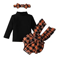 Baby Girl Clothes Autumn Infant Girls Long Sleeve Ribbed Tops T Shirt Plaid Prints Suspenders Plaid (Orange, 6-9 Months)