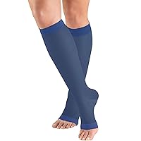 Truform Sheer Compression Stockings, 15-20 mmHg, Women's Knee High Length, Open Toe, 20 Denier, Blue, 2X-Large