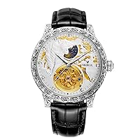 FORSINING Men's Watches Luxury Skeleton Moon Phase Automatic Self-Winding Watches with Genuine Leather Strap