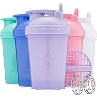 Hydra Cup ProFlow [5 Pack] 20 oz Small Shaker Bottles for Protein Shakes, Shaker Cups with Ball Blender Whisk, Shaker Bottle with Handle, Travel To Go, BPA Free (Bright Colors)