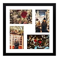 Golden State Art, 12x12 Black Wood Frame with White Mat - Displays Four 4x6 Photos - Square Collage Frame - Real Glass, Sawtooth Hanger, Flexible Metal Tabs - Wall Mounting, Landscape, Portrait