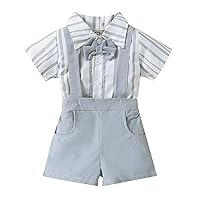 Xianxian Baby Boy Outfits with Jacket Toddler Boys Short Sleeve Striped Prints T Shirt Tops Suspenders 3 (Grey, 12-18 Months)