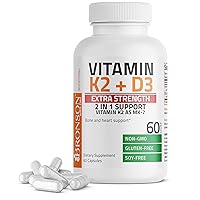 Vitamin K2 (MK7) with D3 Extra Strength Supplement Bone Health Non-GMO Formula 10,000 IU & 120 mcg MK-7 Easy to Swallow D K, 60 Capsules
