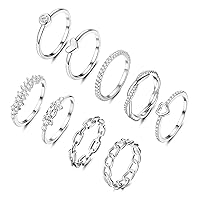 9PCS 14K Gold Plated Stacking Rings for Women Stackable Knuckle CZ Heart Chain Link Gold Silver Rings Set Simple Thumb Thin Pain Band Rings Rings Size 6-11