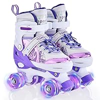 TOMSHOO Roller Skates for Girls Kids Child Beginners, 4 Size Adjustable Light up Wheels Fun Illuminating Purple Pink Skates for Boys Toddlers Patines para niñas