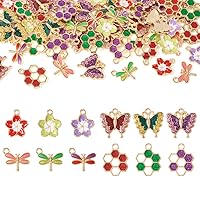 KISSITTY Enamel Alloy Bee Flower Charms Floral Insect Animal Metal Dangle Charms for DIY Earring Bracelet Necklace Key Chain Jewelry Making Crafts