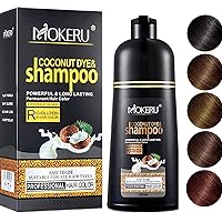 MOKERU Professional Argan COCONUT Oil Hair Dye Color Shampoo 500 ML: Instant Fast Acting Long Lasting for Gray Magic Colors in Minutes–Long (BLACK), 16 Ounce (Pack of 1)