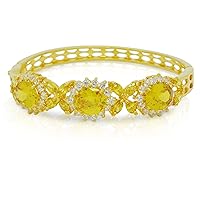Montip Lynn 24K 22K Yellow Gold Plated GP Cubic Zirconia Cz AAA Syn Yellow Sapphire Flower Thai Jewelry Bracelet Cuff Bangle 5 Mm 2.25 Inches