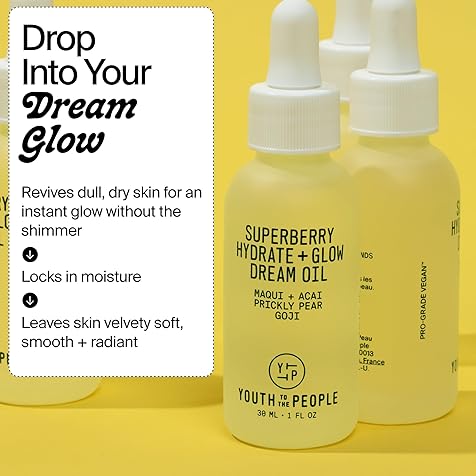 Youth To The People Superberry Hydrating Face Oil for Dry, Glowing Skin - Fast Absorbing Facial Oil & Makeup Primer Made with Prickly Pear, Acai Berry & Jojoba Oil - Clean, Vegan Skincare (1oz)