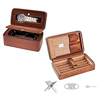molshine Watch & Sunglasses Portable Case Vegan Leather Humidor Travel Cigar Case Set with Cutter & Holder Stand