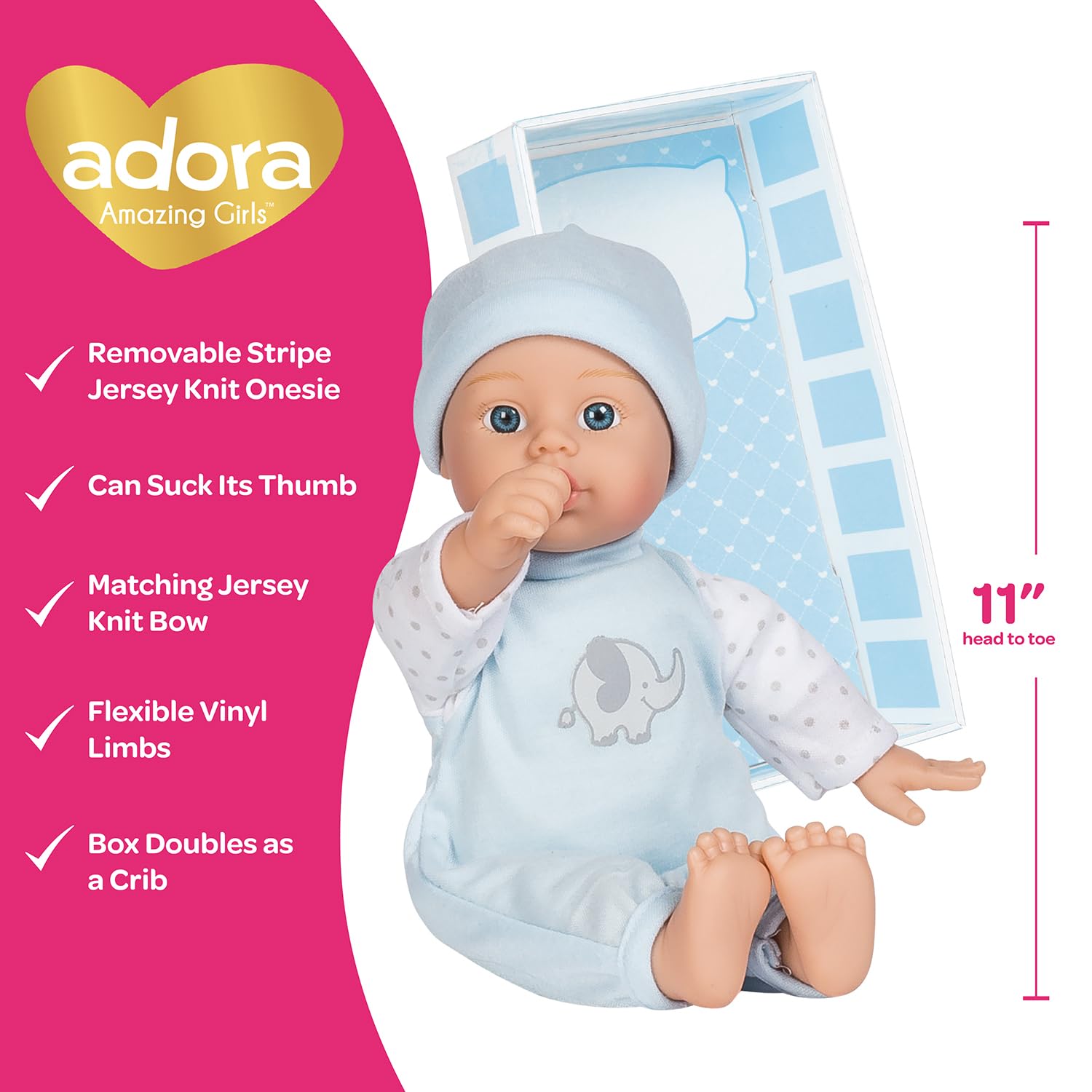Adora Sweet Baby Boy Peanut - Machine Washable Baby Doll Age 1+ (Amazon Exclusive), 11 inches, Blue