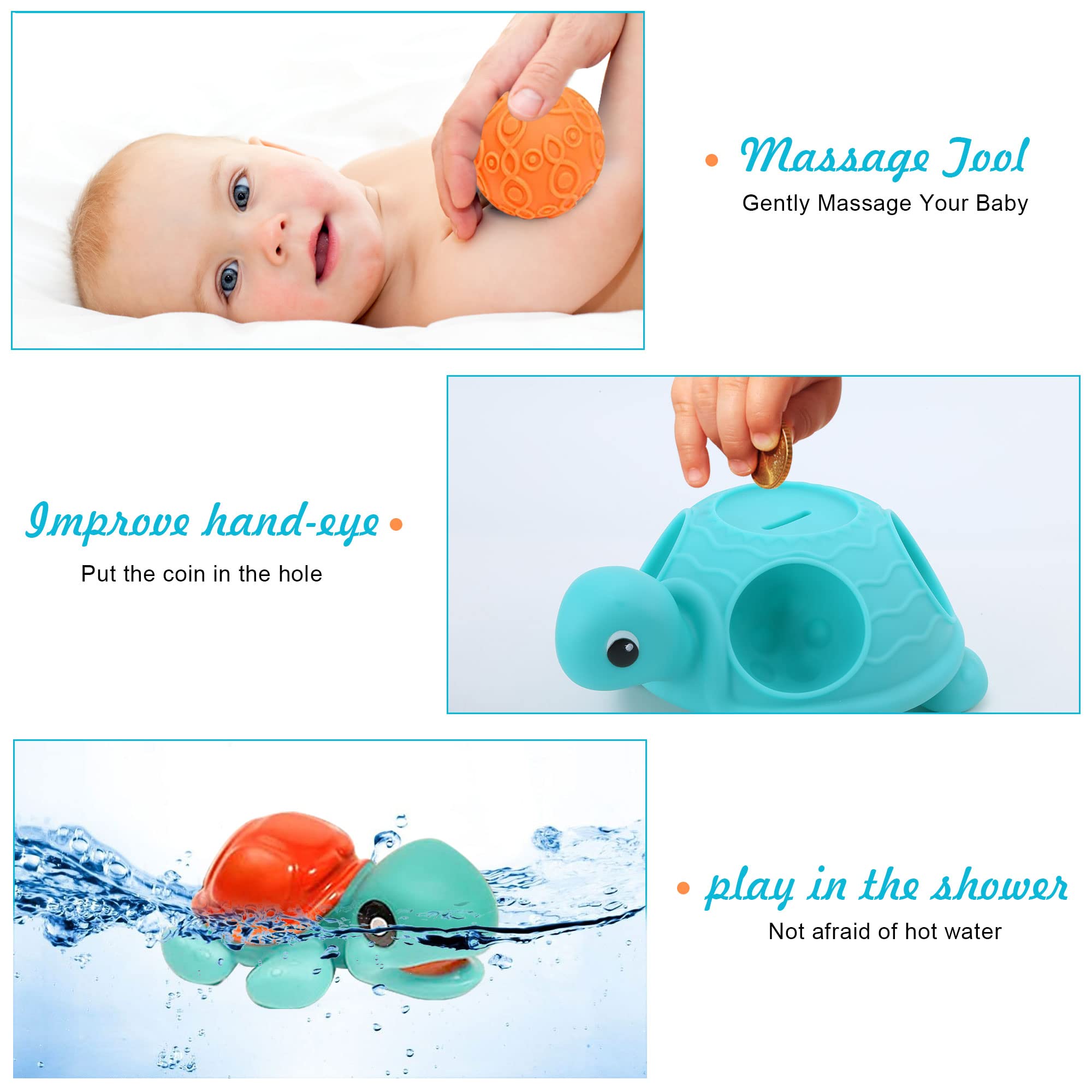 ROHSCE Baby Textured Multi Sensory Toys Massage Ball Gift Set, 9 Balls Kit and 2 Sensory Turtle Toy Kit with Sensory Balls, Montessori Infant Baby Toys 6 to 12 Months 6 Pack