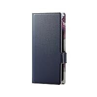 Elecom P-04PLFUSJBU Smartphone Case, General Use, Multi-Case, Leather, Notebook Type, Magnetic Closure, Slide Type, Stand Function, Thin, Lightweight, Floral Pattern, Strap Hole, Navy