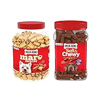Milk-Bone Dog Treats Bundle: 40 Ounce Canister Marosnacks, 25 Ounce Canister Soft & Chewy Beef & Filet Mignon
