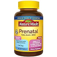 Nature Made Prenatal with Folic Acid + DHA, Dietary Supplement for Daily Nutritional Support, 90 Softgels, 90 Day Supply