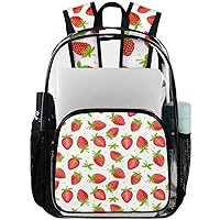 Fruits Strawberry Clear Backpack Heavy Duty Transparent Bookbag for Women Men See Through PVC Backpack for Security, Work, Sports, Stadium