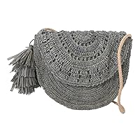 Lila Women's Crocheted Raffia Straw Flap Crossbody Bag O/S