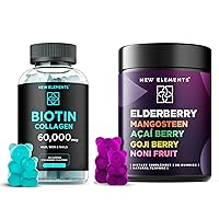 Biotin Gummies 10000mcg with Collagen Peptides 50000mcg | Elderberry Gummies with Mangosteen | Acai Berry | Goji Berry | Noni Fruit | Vegan | Non-GMO |
