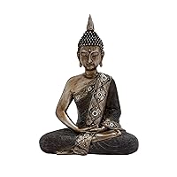 Deco 79 Polystone Buddha Decorative Sculpture Meditating Home Decor Statue with Engraved Carvings and Relief Detailing, Accent Figurine 12