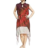 Tie Dye Cotton Light Chinese Cut Layered Sleeveless Outfit Dark Red M