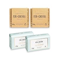 Fer à Cheval Organic Aqua Tangerine Bath Soap Bars, 125g Pack of 2 and Pure Olive Authentic Savon De Marseille Soap Bar | Natural Plant-Based Soap Cube 300g, 2 Pack