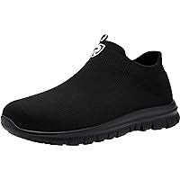 LARNMERN Slip On Steel Toe Shoes for Men Women Sock Sneakers Safety Toe Work Shoes Athletic Lightweight Comfortable Breathable Construction Running Tennis Footwear(9 Women/7.5 Men,Black)