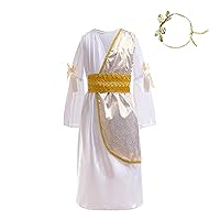 Dressy Daisy Little Girls White Gold Greek Goddess Toga God Halloween Costume Dress Up Outfit with Laurel Wreath Headband