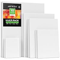 Arteza Stretched Canvas, Multipack of 10, 5 x 7, 8 x 10, 11 x 14, 12 x 16, 16 x 20 Inches – 2 of Each, 100% Cotton, 8 oz Gesso-Primed, Art Supplies for Acrylic Pouring and Oil Painting,white