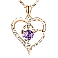 Heart Necklace for Women, 18K Gold Over 925 Sterling Silver Necklace for Women with a Gemstone Birthstone, Birthday Anniversary Valentine Mother’s Day Christmas Jewelry Gifts for Women Mom Girlfriend Wife Her Sister Spouse