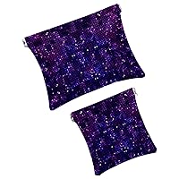 Small Pocket Cosmetic Bag, Squeeze Top Travel Makeup Bag for Purse, No Zipper Self-Closing Mini Makeup Pouch for Women Girls, Pixelated Purple Background of the Outer Space