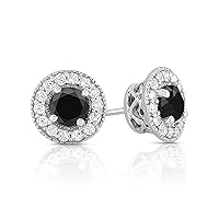 Natalia Drake 1-2 Cttw Black Diamonds and White Topaz Halo Stud Earrings for Women in Rhodium Plated 925 Sterling Silver Color Black/Clarity I1-I2