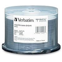 Verbatim MediDisc DVD-R 4.7GB 8X White Inkjet Printable with Branded Hub - 50pk Spindle. - 94906