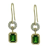 Chrome Diopside Octagon Shape Gemstone Jewelry 10K, 14K, 18K Yellow Gold Drop Dangle Earrings For Women/Girls