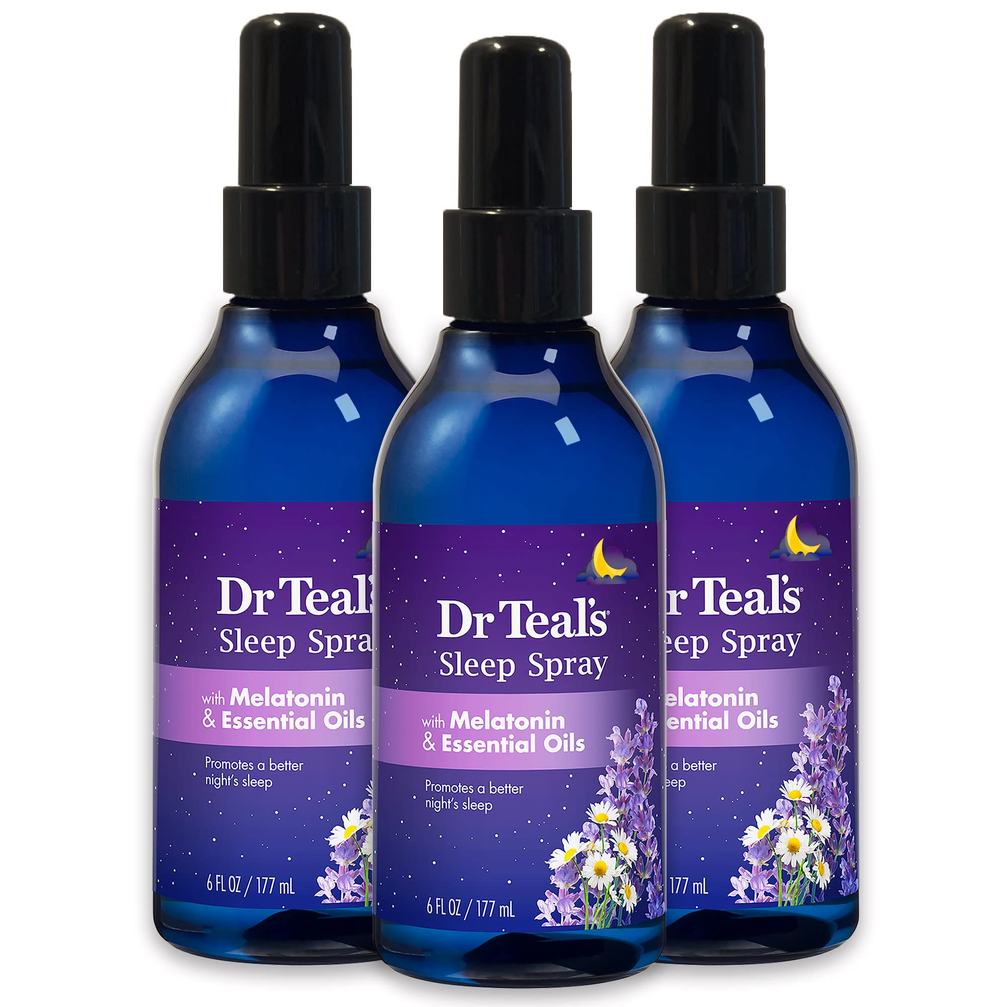 Dr Teal's Sleep Spray, Melatonin & Essential Oils, 6 fl oz (Pack of 3) & Foaming Bath with Pure Epsom Salt, Melatonin Sleep Soak with Essential Oil Blend, 34 fl oz (Pack of 4)
