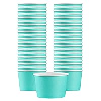Restaurantware Coppetta 4-Ounce Dessert Cups, 50 Disposable Ice Cream Cups - Lids Sold Separately, Heavy-Duty, Turquoise Paper Frozen Yogurt Bowls, For Hot And Cold Foods