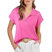 Gaharu Womens Business Casual Blouse Short Sleeve Zipper Polo Shirts Work Tops