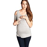 LaClef Women's Maternity Cold Shoulder Double Layered Nursing Shirts Top