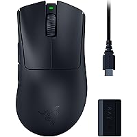 Razer DeathAdder V3 Pro Wireless Gaming Mouse + HyperPolling Wireless Dongle: 63g Lightweight - 8K Polling - Optical Switches Gen3-30K Optical Sensor - 6 Programmable Buttons - 90 Hr Battery - Black