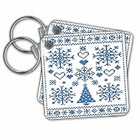 3dRose Key Chains Christmas Cross Stitch Embroidery Sampler Teal And White (kc-273649-1)