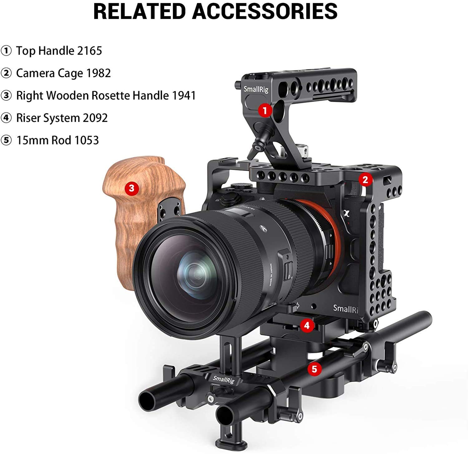 SmallRig 15mm Long Lens Support, 53.5mm Height Adjustable Lens Bracket for DSLR Camera Shoulder Rig - BSL2681
