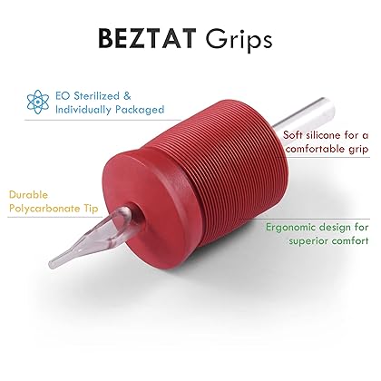 BEZTAT 1.25 Inch Ultra Premium Red Soft Silicone Grip w/Long Clear Disposable Tubes & Tips- 15 Pack, Open Magnum Tip (9MT)
