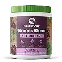 Greens Blend Antioxidant: Super Greens Powder Smoothie Mix with Organic Spirulina, Beet Root Powder, Elderberry, Bilberry, Prebioitics & Probiotics, Sweet Berry, 30 Servings