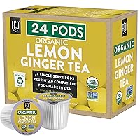 Organic Lemon GInger Tea K-Cup Pods, 24 Pods by FGO - Keurig Compatible - Naturally Caffeine-Free Herbal Tea, Premium Lemon Ginger Tea is USDA Organic, Non-GMO, & Recyclable