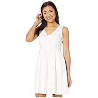 Women's Solid Fit & Flare Stretch Linen Dress, Ivory, 8