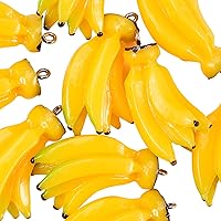LiQunSweet 10 Pcs Imitated Food Banana Fruit Yellow Micro Model Charms Resin Pendants with Loop for DIY Jewelry Making Keyrings Crafts - 33~34mm