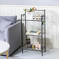3-Tier Free Standing Wire Rack Durable Metal Shelving Storage Unit with Adjustable Feet 4-Hook for Bathroom Laundry Kitchen Office, Black